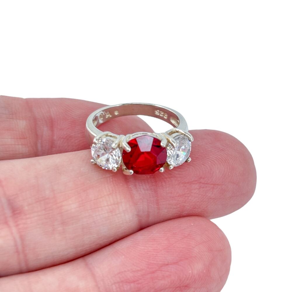 Vintage Sterling Silver 925 Simulated Ruby Cubic Zirconia Ring Size 6